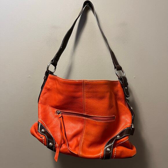 Luce Genuine Leather Hobo Studded Handbag Orange‎ Brown - Picture 1 of 9
